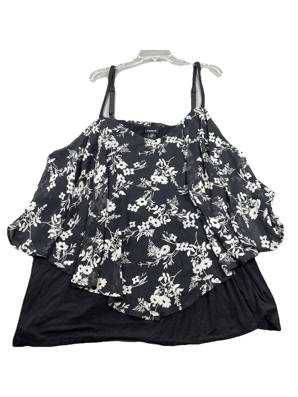 Torrid Size 6 Sleeveless Black Floral Chiffon Layered Top Sleeveless Cottagecore